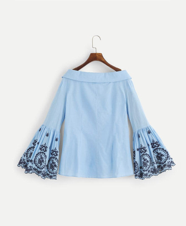 Neck Bell Sleeve Tunic Top